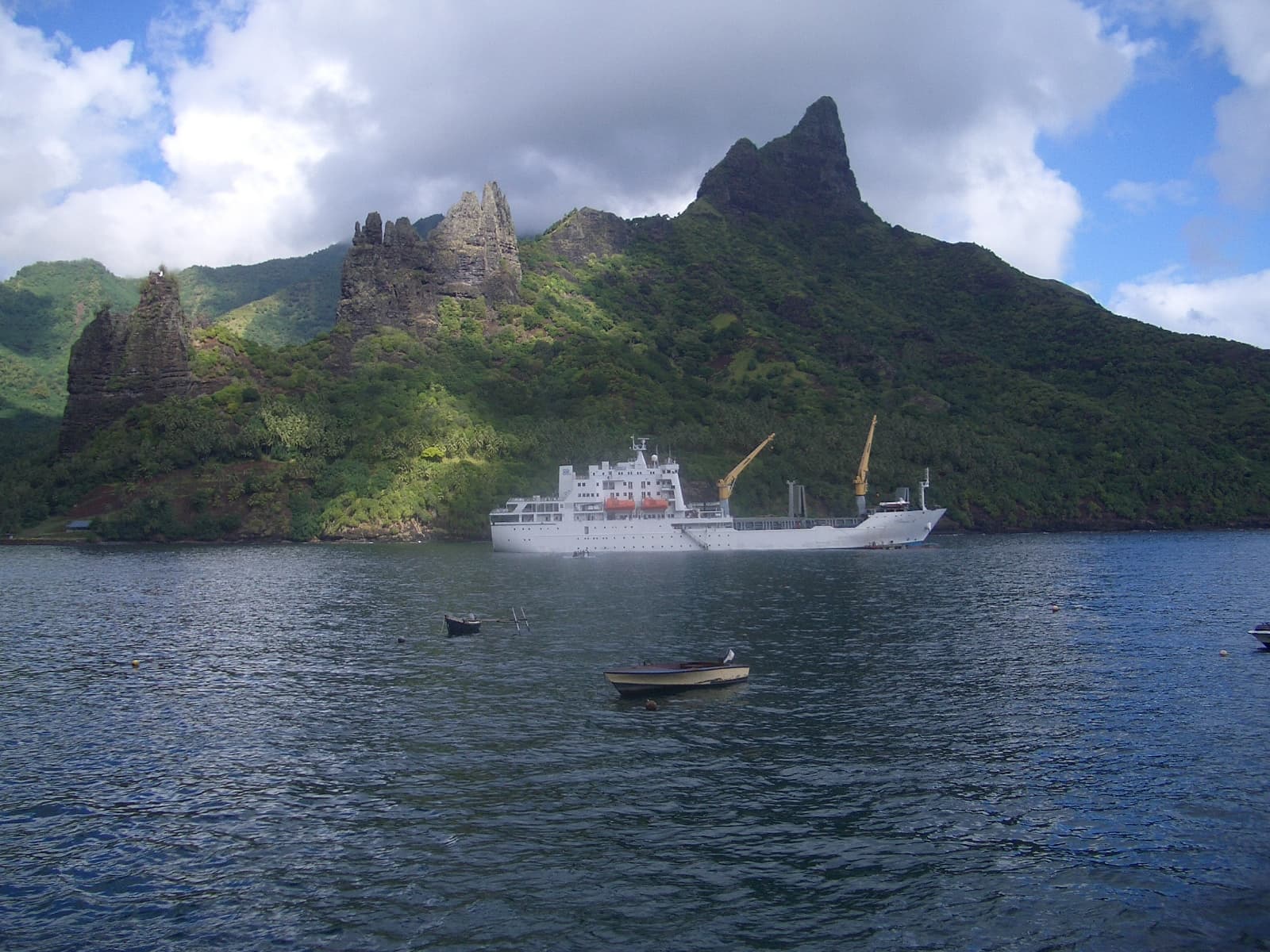 The Aranui anchored at the Marquesas islands